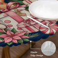 thumbnail image 3 of Navy Blue Gingerbread Christmas Round Tablecloth, Fitted Table Cover with Elastic for 36"-44" Round Tables, Xmas Tree Gift House Star Table Cloth Outdoor Indoor Dinning Party Waterproof Tablecloths, 3 of 7