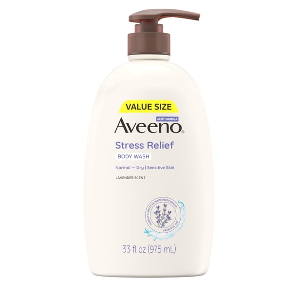 Aveeno Stress Relief Body Wash with Soothing Oat Lavender Chamomile & Ylang-Ylang Essential Oils Hypoallergenic Dye-Free & Soap-Free Calming Body Wash gentle on Sensitive Skin 33 fl. oz(Pack o