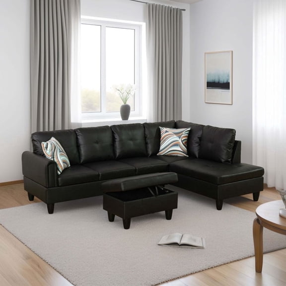 Black Faux Leather 3-Piece Living Room Sofa Set