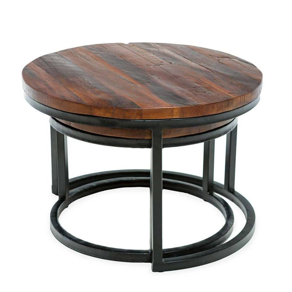 Allegheny Reclaimed Wood Round Nesting Tables, Set of 2