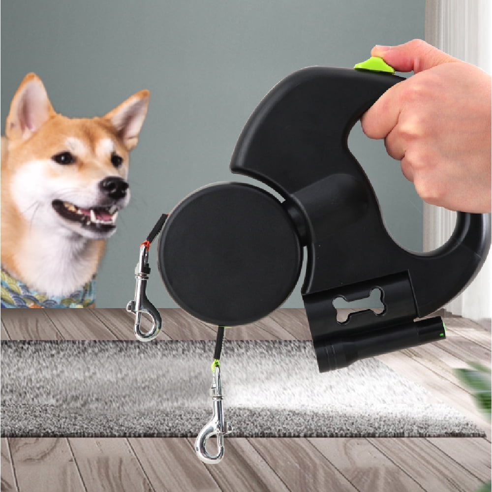 Dual Dog Retractable Leash, 360° Rotating, with Flashlight & Poop Bag Holder, Separate Controls for 2 Dogs（Red 3M）