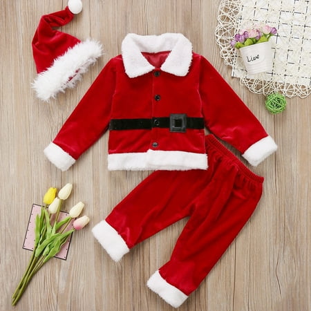 Santa Claus And Baby Jesus 3PCS Santa Claus Costume Kids Baby Suit Christmas Party Outfit Fancy Xmas Dress Red 18-24 Months ()