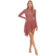 thumbnail image 3 of Kaerm Robe de Patinage Artistique pour Femmes avec Strass, Patinage à Roulettes, Compétition de Danse, Justaucorps de Gymnastique, Rose Poussiéreux L, 3 of 7