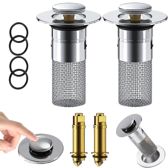 Bathroom Sink Stopper Hair Catcher, 2024 Upgrade Bathtub Sink Strainer Pop-Up Sink Filter, Bathroom Sink Drain Strainer with Removable Stainless Steel Filter Basket Hair Catcher