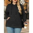 thumbnail image 3 of NISVIYA Women's Plus Size Charcoal Hoodie - Ribbed Knit Long Sleeve Casual Sweater with Front Pocket Black, 3 of 5