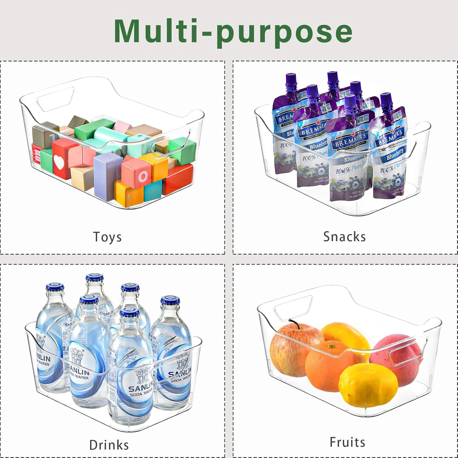 6 Pack Clear Plastic Storage Bins, Pantry Organizers and Storage, Clear Pantry Organizer Bins, Plastic Containers with Handle for Kitchen,Freezer,Cabinet,Closet,Bathroom Under Sink Storage