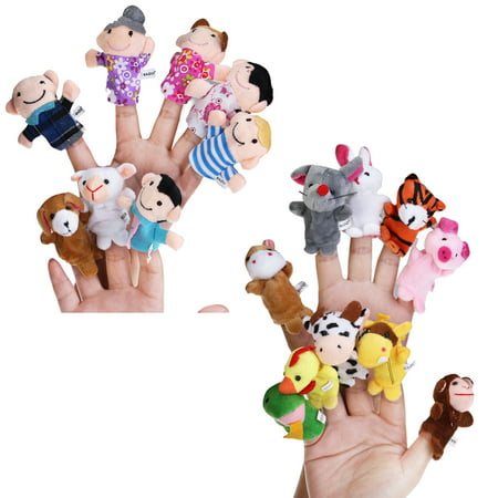 Educational Toys Finger Puppets Story Time Finger Puppets 12 Animals & 6 People Family Members Play House Accessories, 18pcs Pack