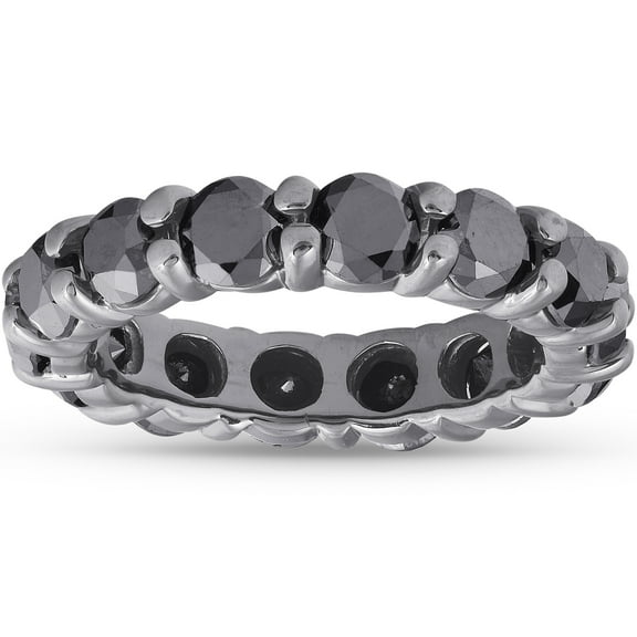 Pompeii 3 1/2ct Black Diamond Black Gold Eternity Stackable Ring (Black,AAA)