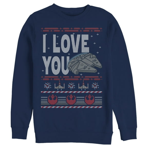 Men's Star Wars Christmas I Love You Quote  Sweatshirt Navy Blue Small