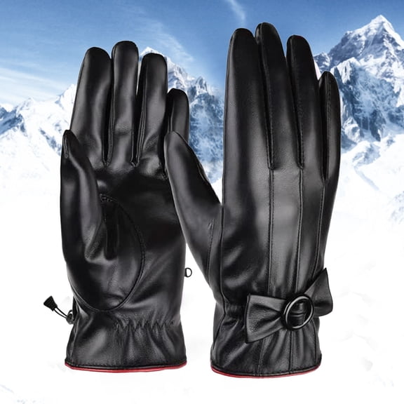 JIKNTTR Winter Leather Gloves For Women Lined Warm Gloves Touchscreen Texting Thick Thermal Snow Driving Gloves