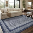 thumbnail image 7 of 8x10 Modern Rug Thin Washable Non-Slip Geometric Border Low Pile Foldable Soft Non-Shedding Indoor Accent Carpet Blue, 7 of 7
