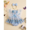 thumbnail image 3 of Musuos Baby Girls Cute Rompers Dress 3M 6M 12M 18M Lace Trim Butterfly Pattern Embroidered Fly Sleeve Tulle Skir Hem Bodysuits Clothes with Headband, 3 of 10