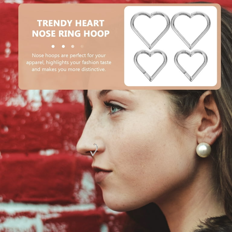 4pcs Heart-shaped Nose Rings Piercing Nose Rings Fashion Women Body Jewelry