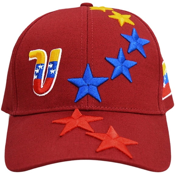 Byfri Venezuela 7 Stars Flag Embroidered Baseball Cap, Adjustable Polyester Hat for Men Women, Red 58-60cm