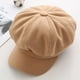 thumbnail image 5 of Sombrero octogonal de mujer a juego para otoño e invierno, sombrero octogonal de lana suave retro de color sólido de estilo coreano para mujer, 5 of 6