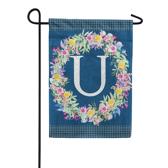 America Forever Spring Monogram Garden Flag Letter U 12.5 x 18 inches Double Sided Vertical Outdoor, Yard, Lawn, Beautiful Flowers, Floral Wreath, Summer Flower Garden Flag