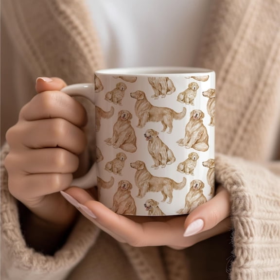 Golden Retriever Mug, Watercolor Pattern, oz - Dog Lover Gift, Ceramic Cup, Animal Print, Pet Owner Present, Kitchen Dr.