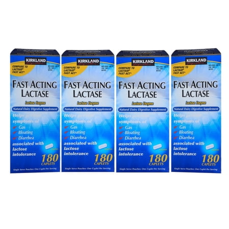 4 Pack | Kirkland Signature Fast Acting Lactase, 180 Caplets