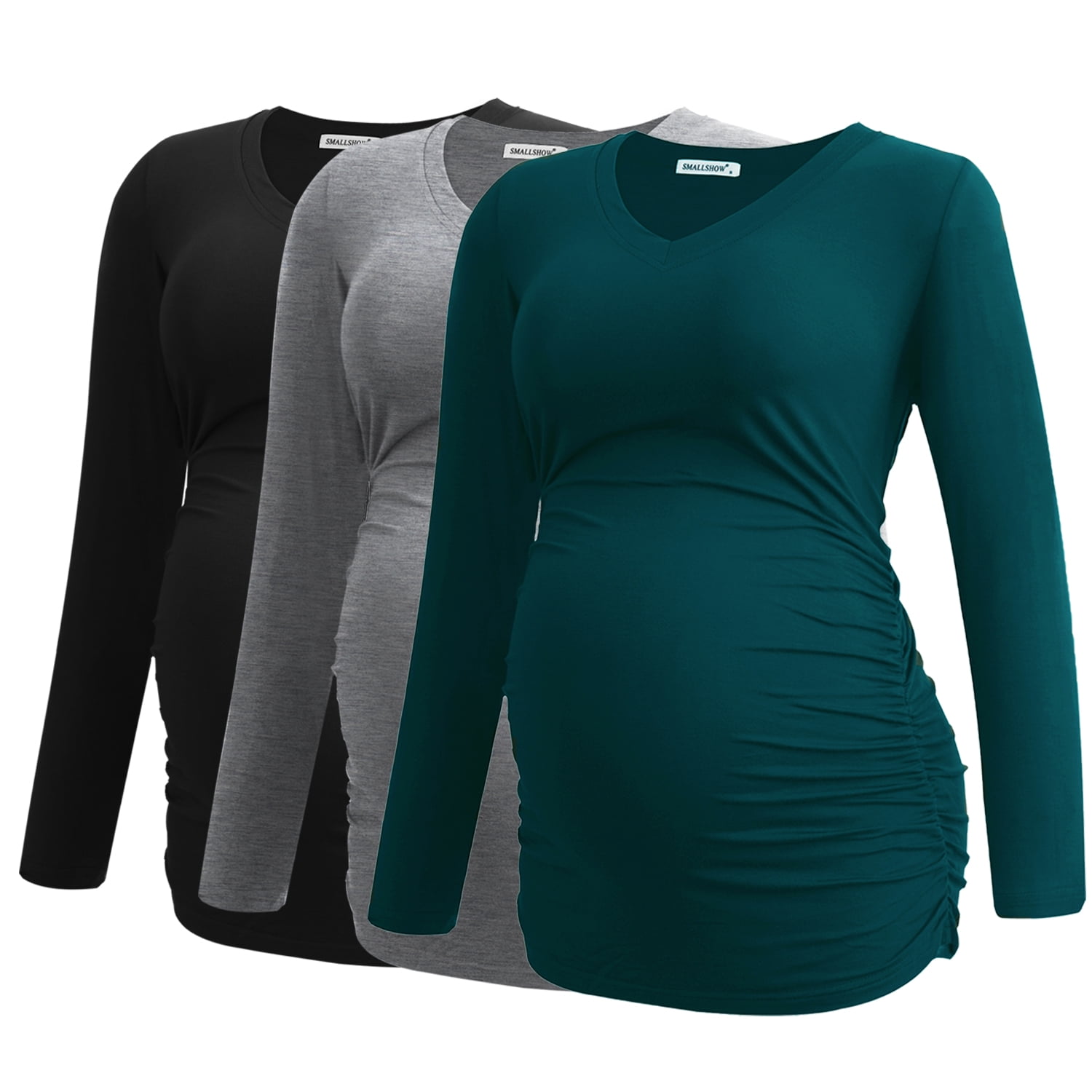 Smallshow V Neck Long Sleeve Pregnancy Tops Shirts Maternity Clothes