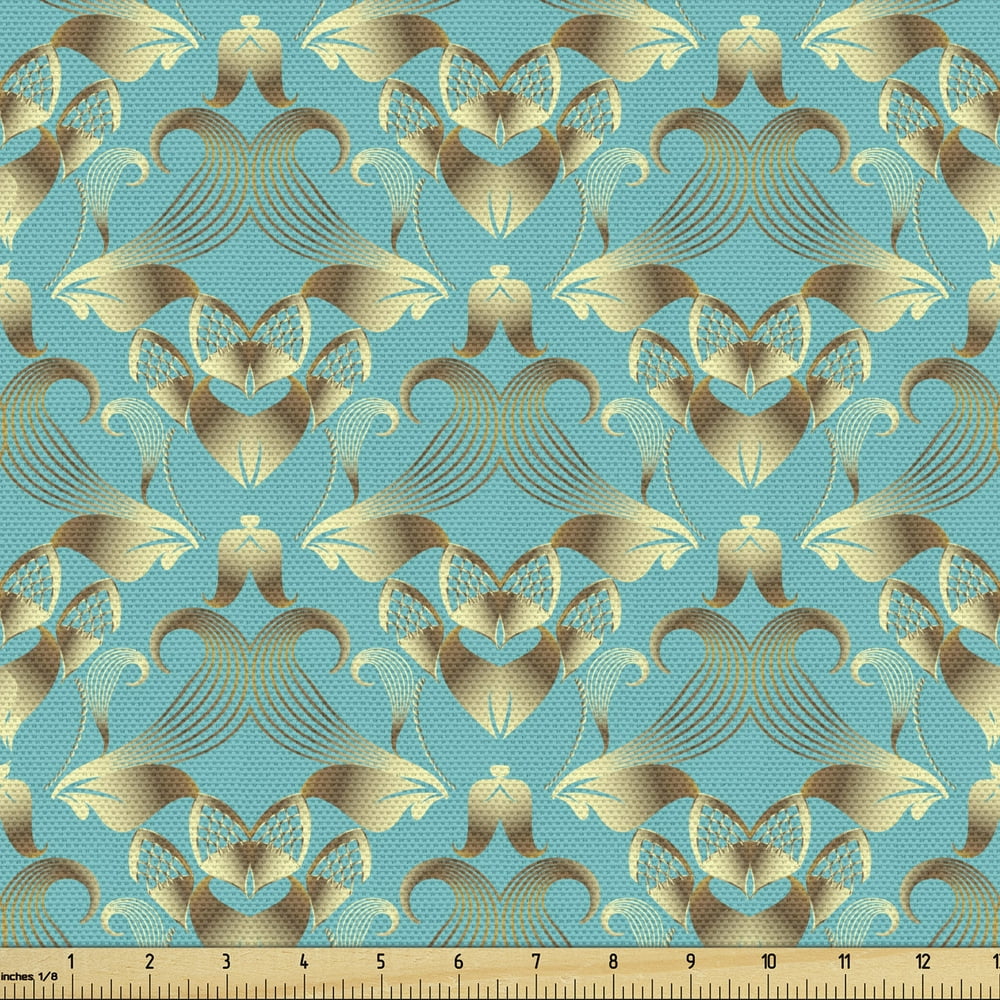 Damask Fabric by The Yard, Continuous Abstract Floral Inspired Art Deco