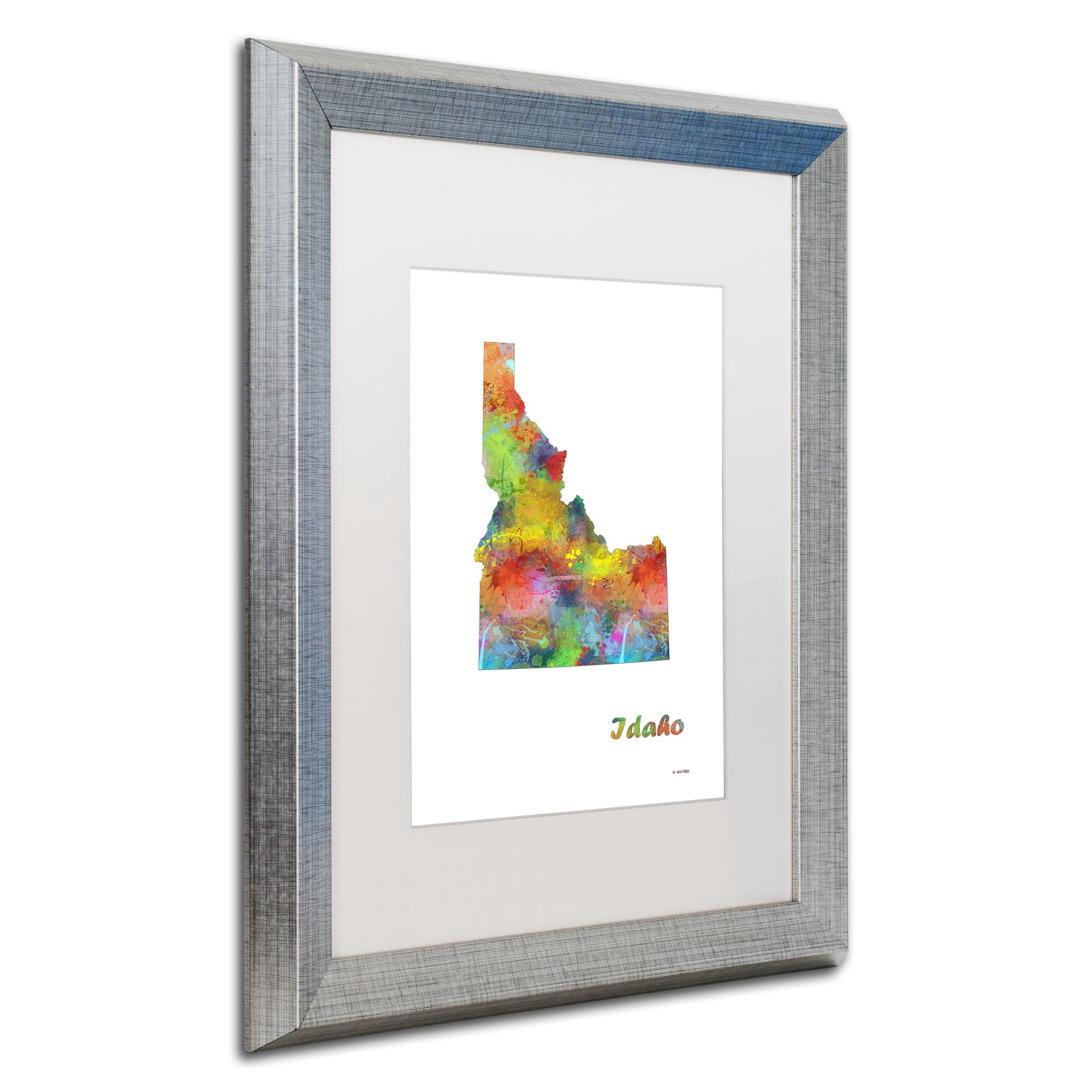 Trademark Fine Art "Idaho State Map-1" Canvas Art by Marlene Watson, White Matte, Silver Frame