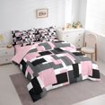 thumbnail image 2 of Castle Fairy Mid Century Block Print 7-Piece Twin Bedding,Minimalism Square Motif Bedding Comforter Set,Pink Black Gray,Reversible, 2 of 7