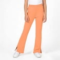 thumbnail image 2 of Girls Cotton Stretch Split Hem Flared Pants, Elastic Waist Slim Fit Solid Color Kids Micro Bell Bottom Trousers for Spring Autumn Daily Casual Wear(Orange,11-12 Years), 2 of 4