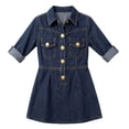 thumbnail image 3 of HBGVBA Girl's Button Down Denim Dress Teen Long Sleeve Lapel Jean Shirt Dresses Solid Color Fashion Belt Slim Fitted 1-14 Years, 3 of 5
