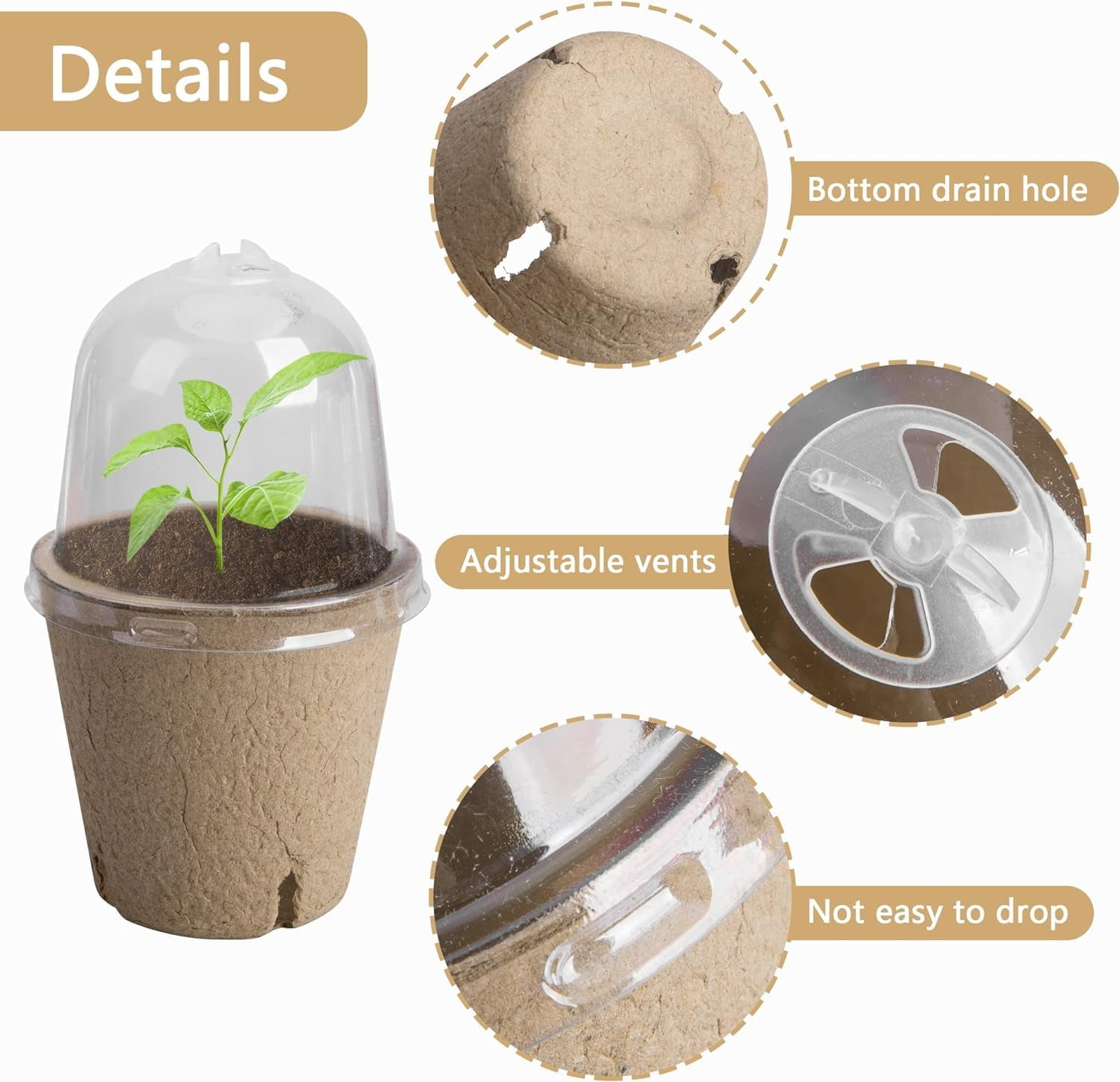 40pcs Biodegradable Seeding Starter Pots with Humidity Dome - 3.1" Peat Pots for Seedlings, Garden Vegetable Flower Germination