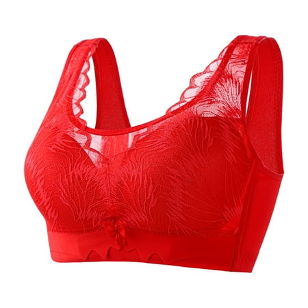 OJSFQUFP Women s Full Coverage Unlined Underwire Plus Size Lingerie Solid Retro Bra Tank Type Gathering Bra Comfortable Bras for Women Wirefree Red 36