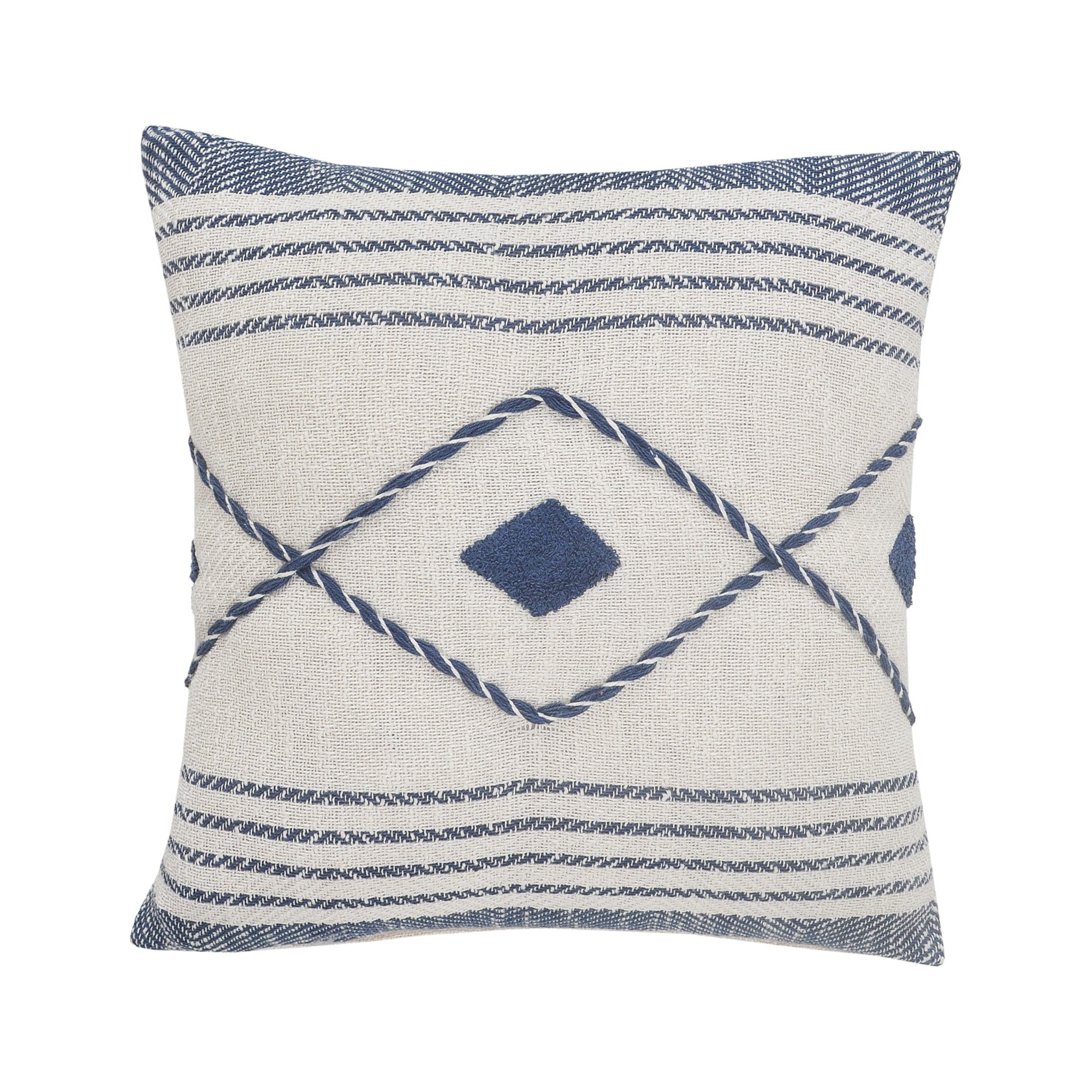 Laddha Home Designs Handwoven Diamond Cotton Throw Pillow Cover - 20" - White and Blue