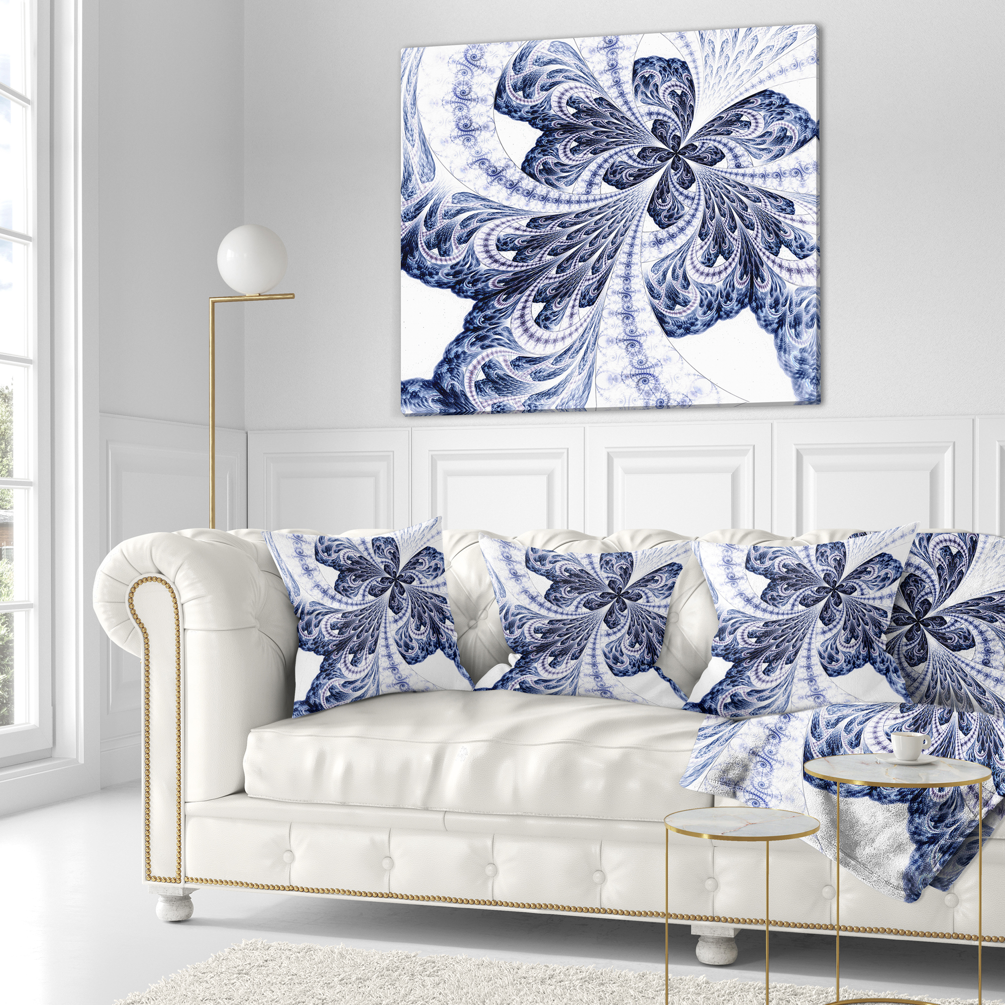 Designart Symmetrical Purple Fractal Flower - Abstract Throw Pillow - 16x16