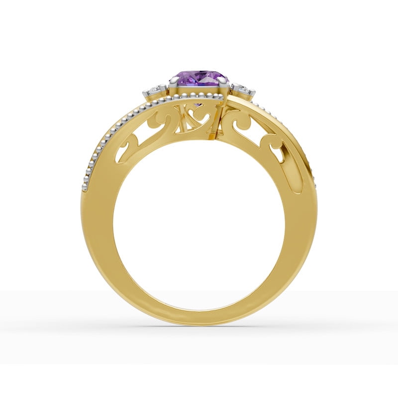 OMRE February Birthstone Amethyst Ring 925 Sterling Silver and 10K Yellow Gold Women