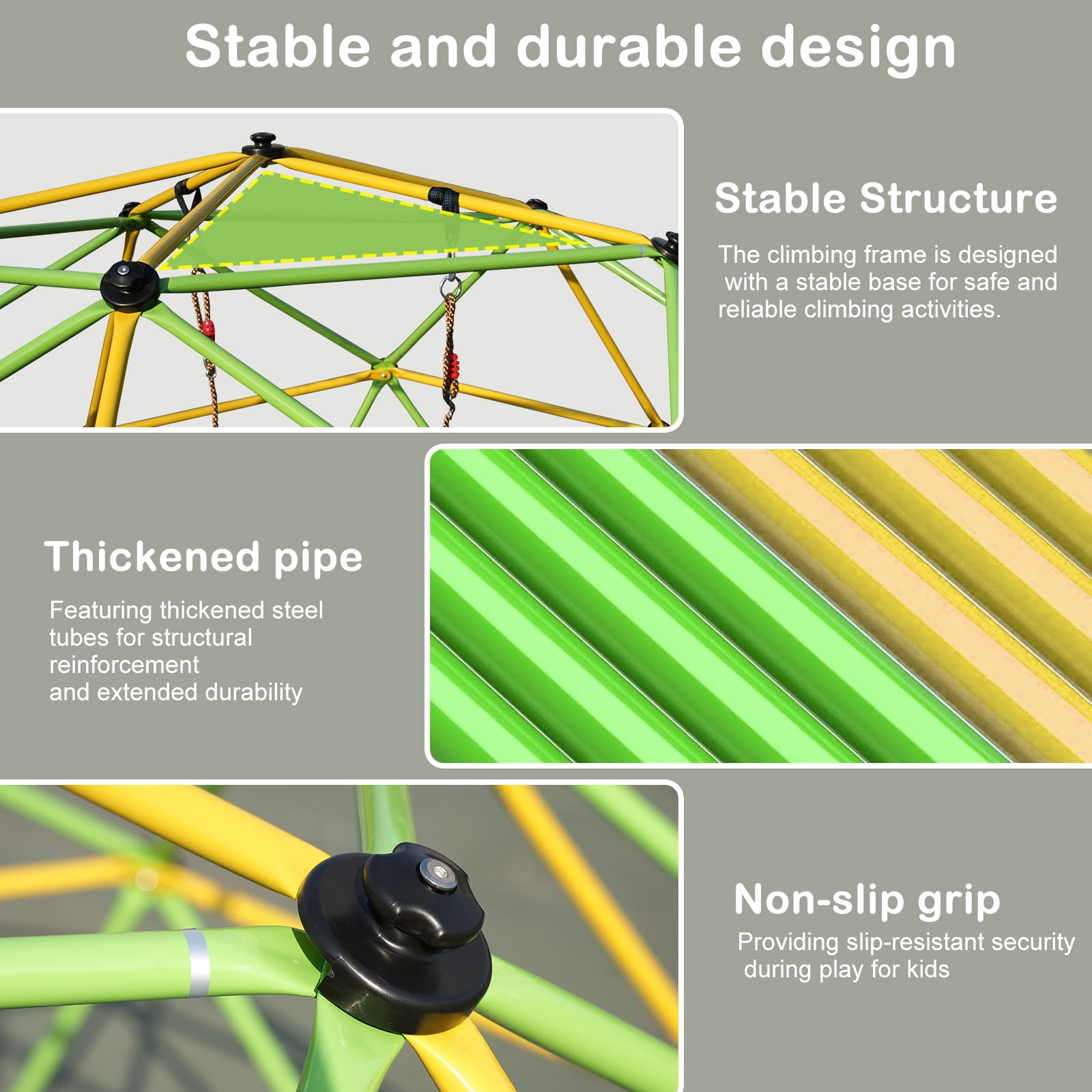 10FT Climbing Dome for Kids Jungle Gym Apply To Park Dome Climber With Swing Playground Equipment, Green