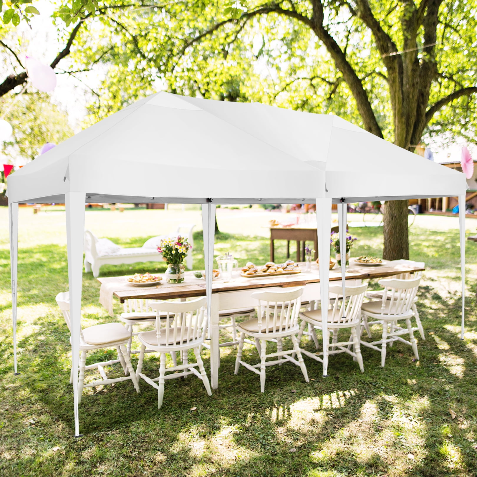HOTEEL 10x20 Pop up Canopy Tent, Protable Canopy Tent with 6 Sidewalls Waterproof Commercial Pop up Tent for Parties, Wedding, Camping, Courtyard with Carry Bag,White