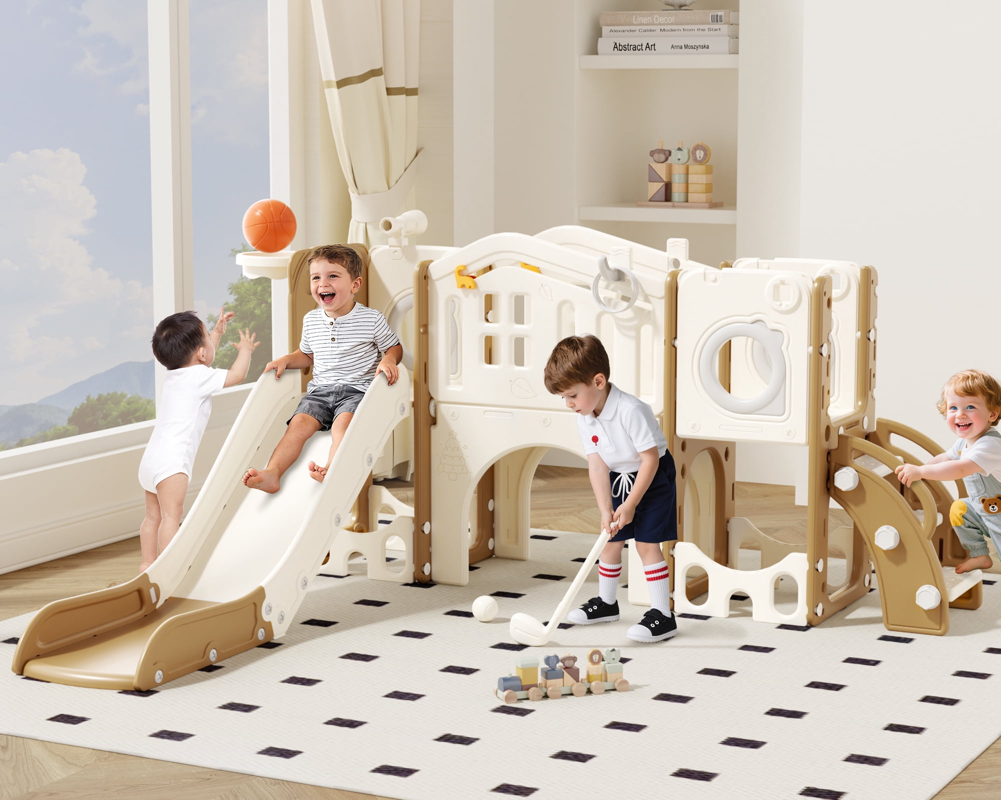 XJD 11 in 1 Toddler Slide PlaySet for kids indoor/outdoor for Toddlers Age 1-3, Coffee