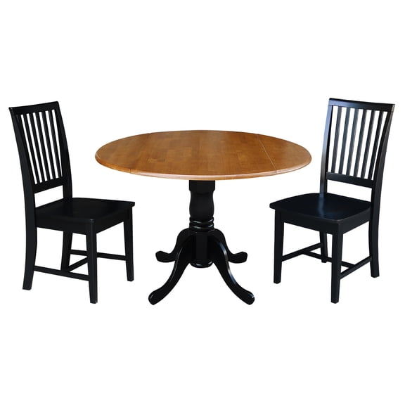 International Concepts Solid Wood 3-Piece Dining Set with 42 in. Dual Drop Leaf Dining Table and 2 Slat Back Dining Chairs in Black/Cherry