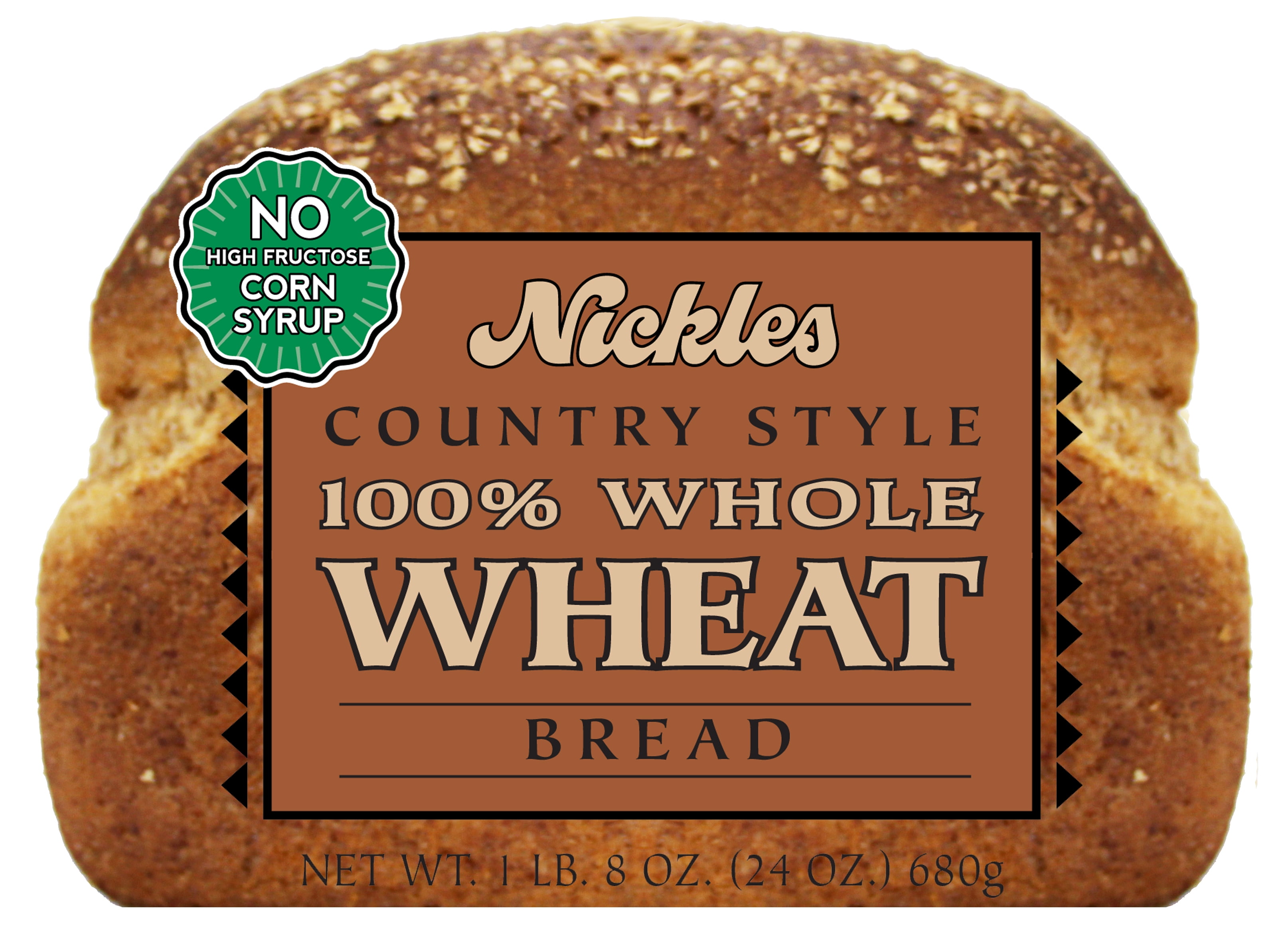 Nickles Bakery Country Style 100% Whole Wheat Bread, 24-ounce Loaf.