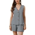 thumbnail image 1 of Conjunto de 2 piezas INSPIRE CHIC para mujer, chaleco sin mangas de cuello en V a cuadros y pantalones cortos de verano, negro L, 1 of 6