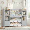 thumbnail image 2 of Hiphuta Kids Bookcase Toy Storage Organizer, Wooden Toy Chest for Kids with 6 Removable Toy Boxes, Kids Storage Bookshelf for Bedroom Playroom, Gray, 2 of 9