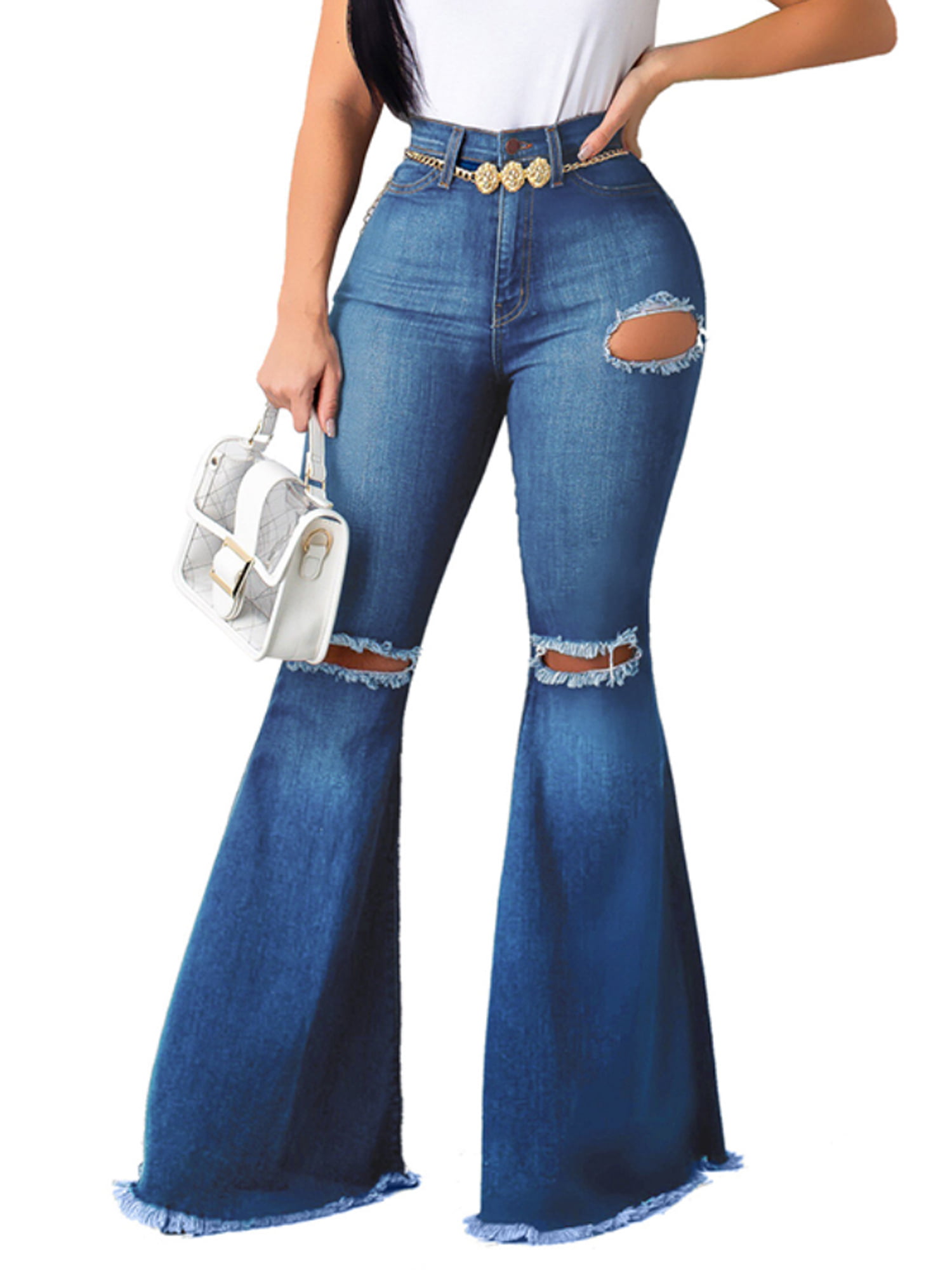 Womens Casual Jeans Stretch Denim Long Pants Ladies Low Waist Flared Trousers US 