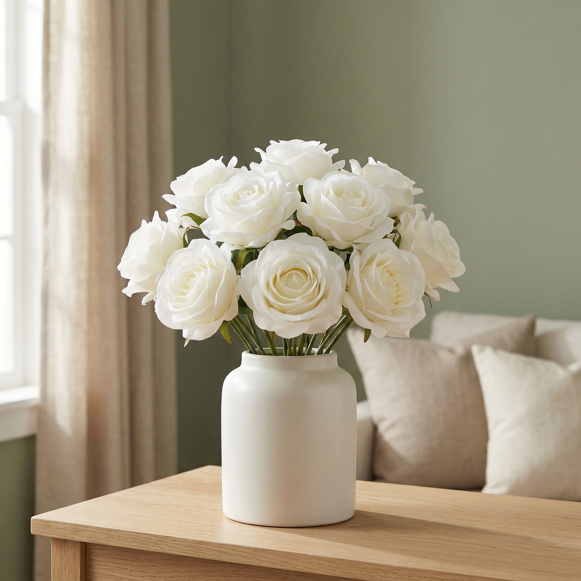 Unique Bargains Mini Craft Artificial Silk Roses Detachable Head Bouquet White 5.9 in