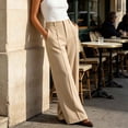 thumbnail image 4 of Htigea Dress Pants for Women Solid Color High Waisted Straight Leg Work Pant with Pockets Elegant Business Office Commute Trousers Khaki S, 4 of 6