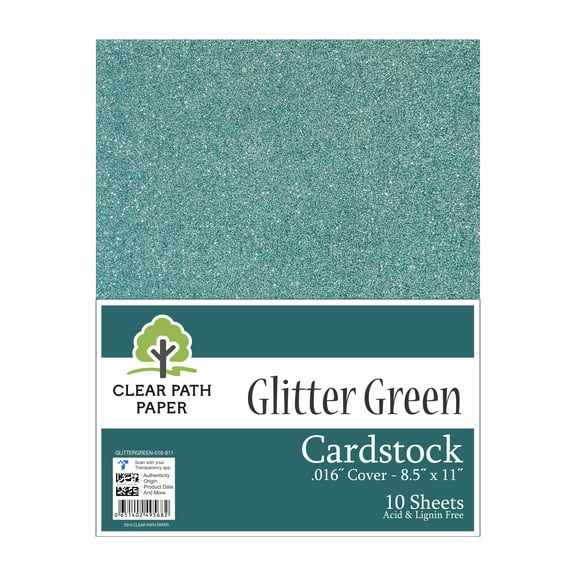 Glitter Green Cardstock - 8.5 x 11 inch - .016" Thick - 10 Sheets - Clear Path Paper
