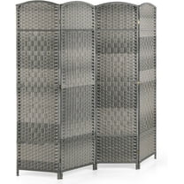 GOFLAME 4 Panel Room Divider, 6Ft Folding Privacy Screen with Hand-Woven Diamond Pattern, Freestanding Partition Room Separator, Portable Wall Dividers for Home, Office