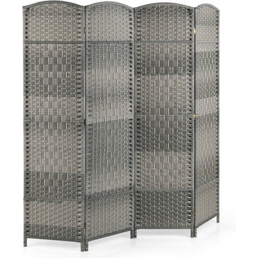 GOFLAME 4 Panel Room Divider, 6Ft Folding Privacy Screen with Hand-Woven Diamond Pattern, Freestanding Partition Room Separator, Portable Wall Dividers for Home, Office