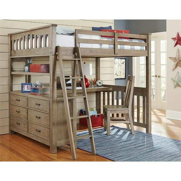 Ne Kids Highlands Full Slat Loft Bed, Bunk Bed With Stairs And Dresser