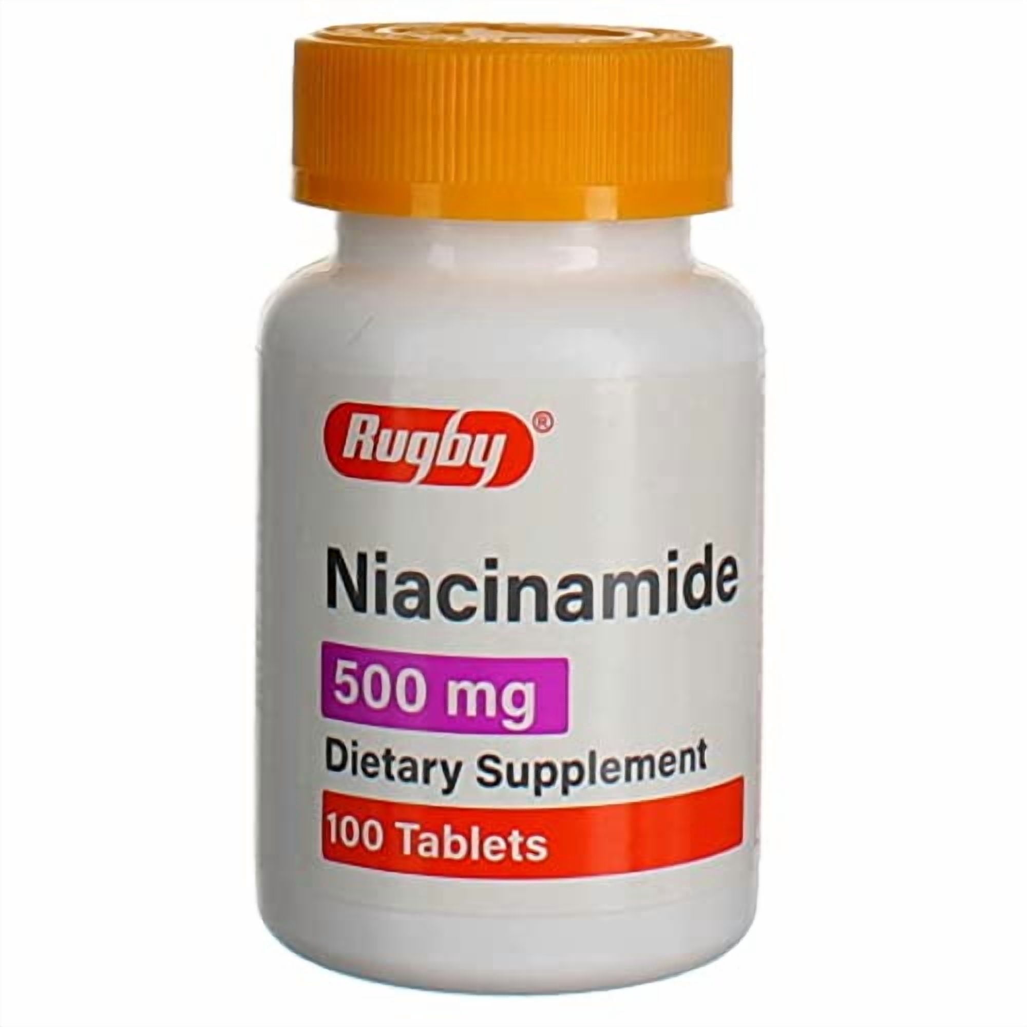 Rugby Niacinamide 500 mg Tablets – Vitamin B3 (Nicotinamide) Dietary Supplement, 100 Tablets