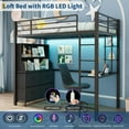 thumbnail image 4 of Loft Bed Twin Size with Desk, 4 Large Fabric Drawers and 2 Storage Shelves, Heavy Duty Metal Loft Bed with LED Lights & Charging Sation, Safety Guard & Ladder, No Box Spring Needed, Black, 4 of 7