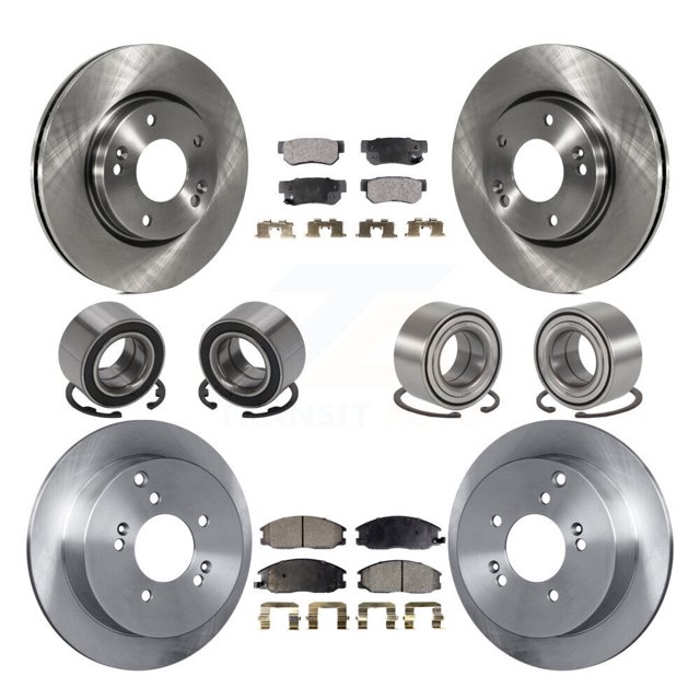 Transit Auto Front Rear Bearing Disc Brake Rotor and Semi-Metallic Pad Kit (10Pc) for Car 2001-2006 Hyundai Santa Fe 4WD with 276mm Diameter - Left Right Side (Driver Passenger) KBB-106494